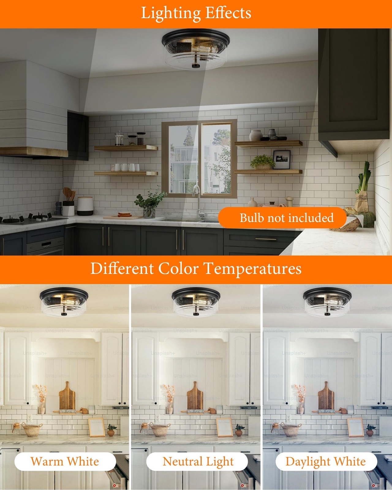 Black Flush Mount Ceiling Light, 12 Inch 2-Light Industrial Farmhouse Light F…
