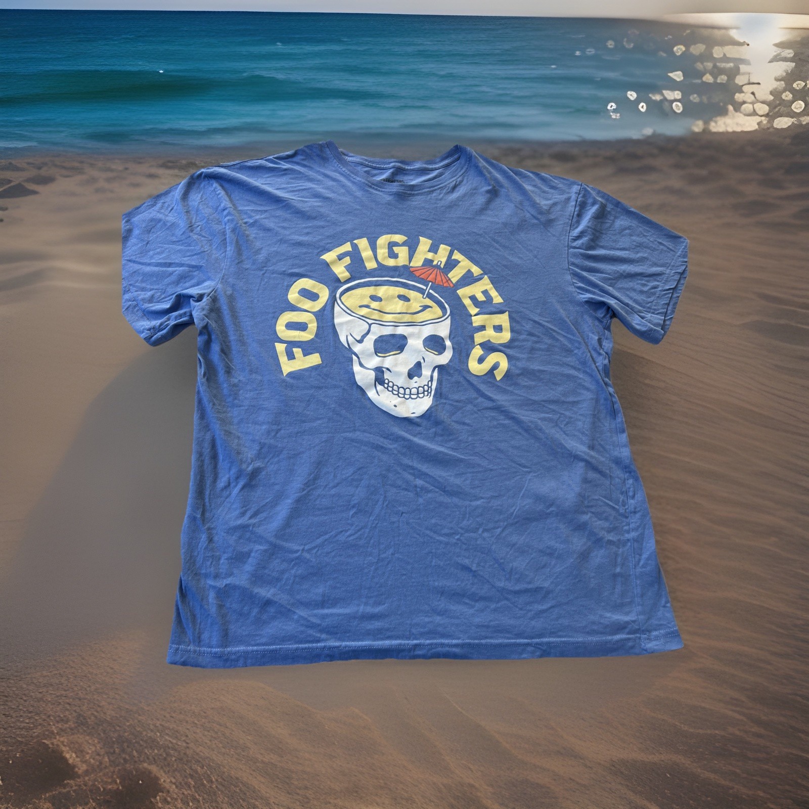 Foo Fighters Band Skull Cocktail Smiley Face Logo Tour Shirt Large/ XL Blue New