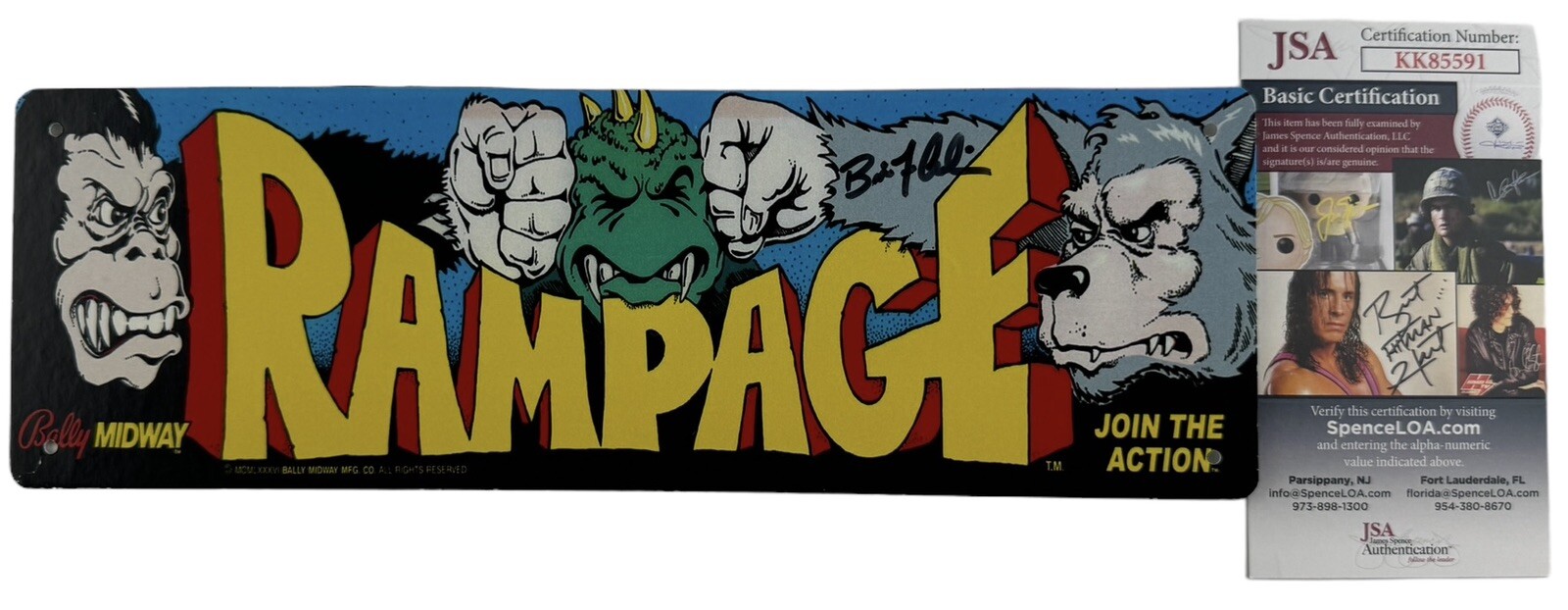 BRIAN COLIN signed Metal Tin Sign Marquee RAMPAGE Creator Video Game Midway JSA