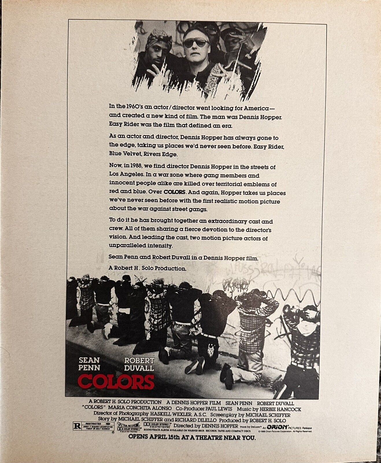 1988 Colors Movie Print Advertisement (Approx. 10.5×12.5)