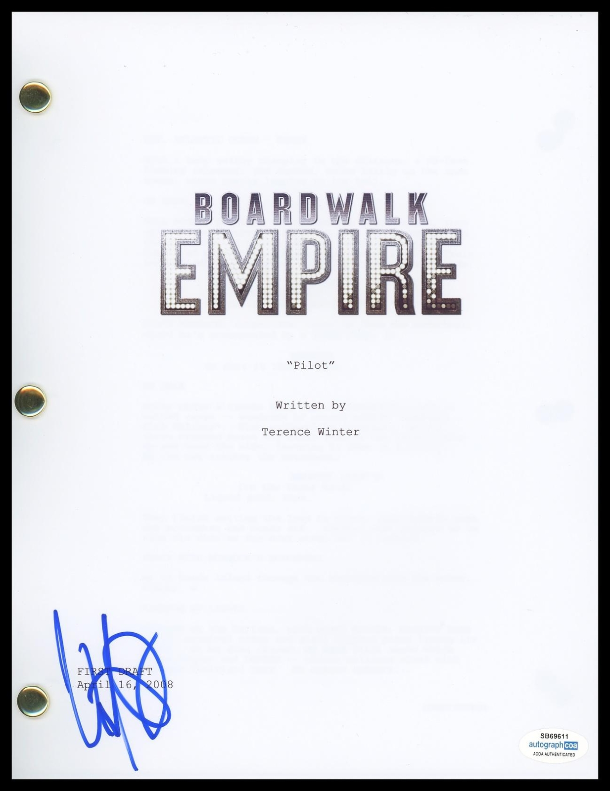 Vincent Piazza “Boardwalk Empire” AUTOGRAPH Signed ‘Lucky Luciano’ Pilot Script