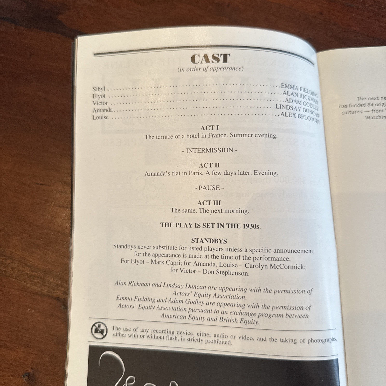 Alan Rickman Playbill “Private Lives” 2002 Broadway Lindsay Duncan
