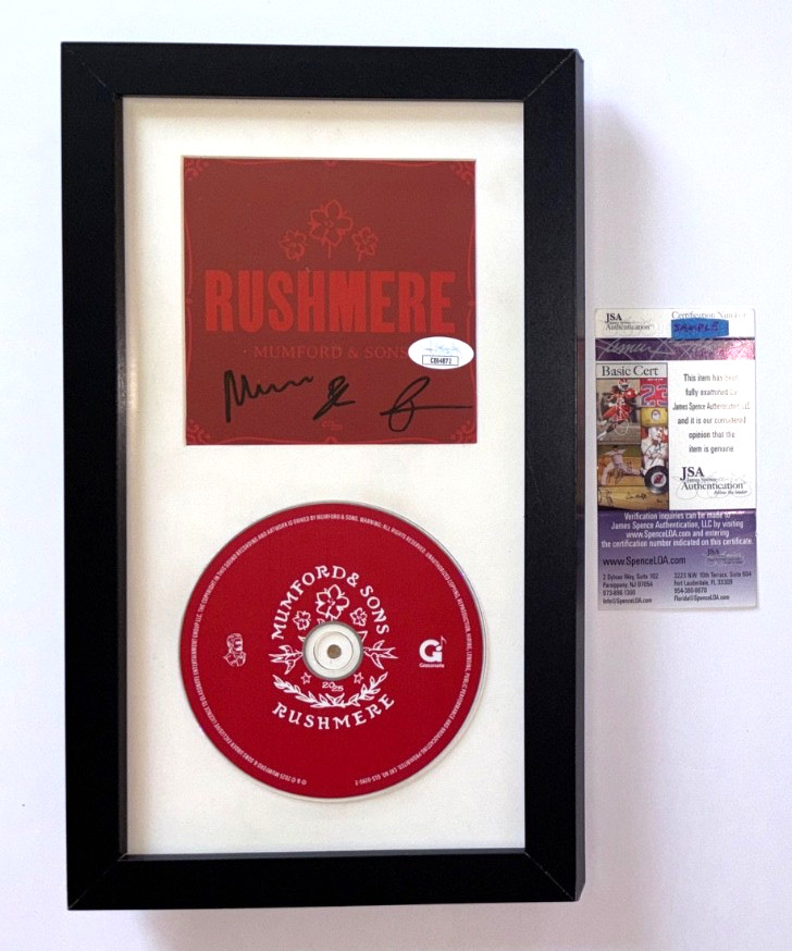 MUMFORD AND SONS BAND SIGNED RUSHMERE FRAMED CD INSERT COVER MARCUS TED BEN JSA