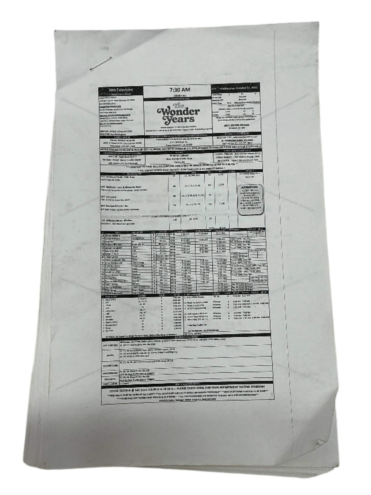 The Wonder Years (2021) Call Sheet & Script S1E11