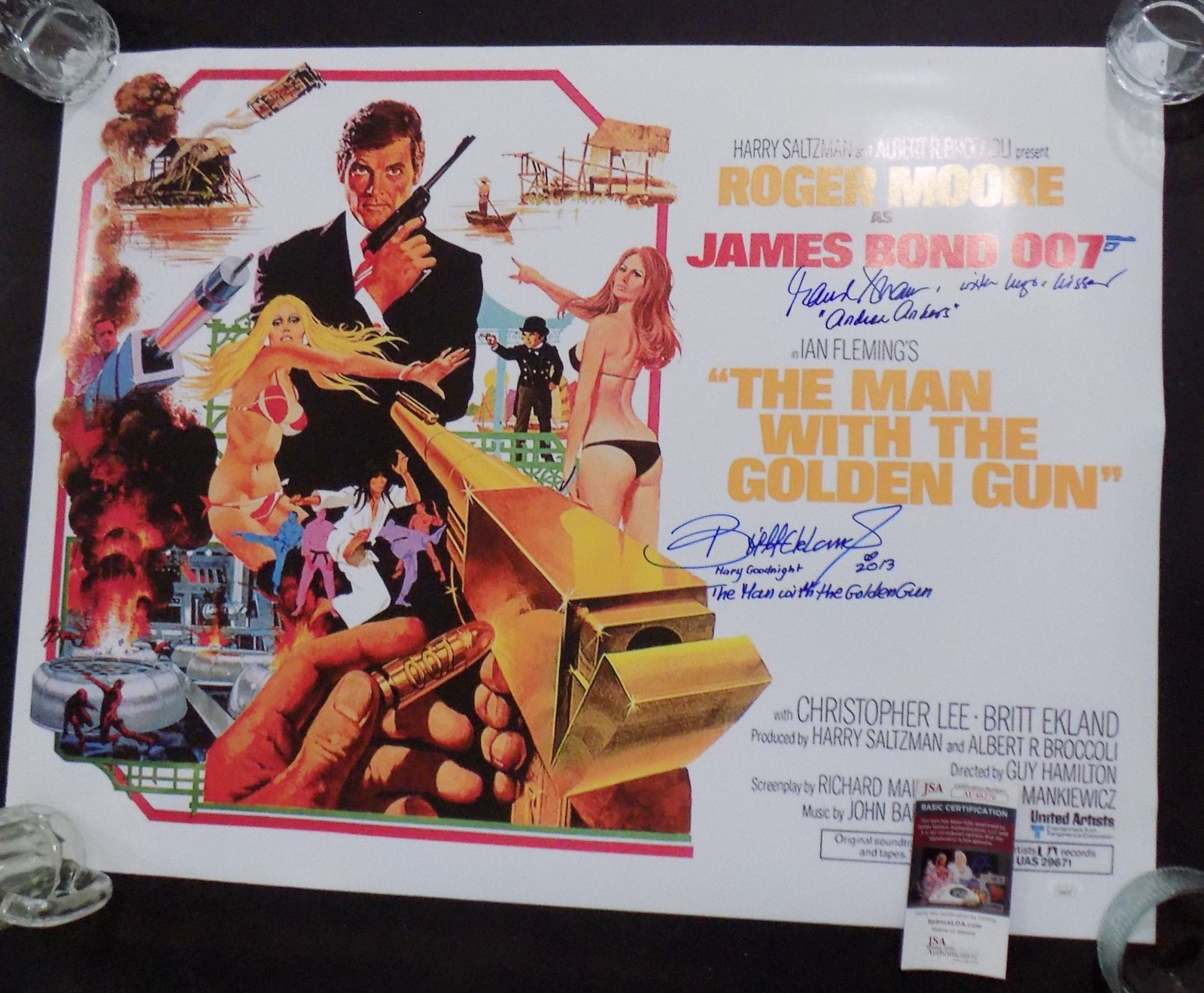 BOND The Man with the Golden Gun signed BRITT EKLAND MAUD ADAMS 32×24 Poster JSA