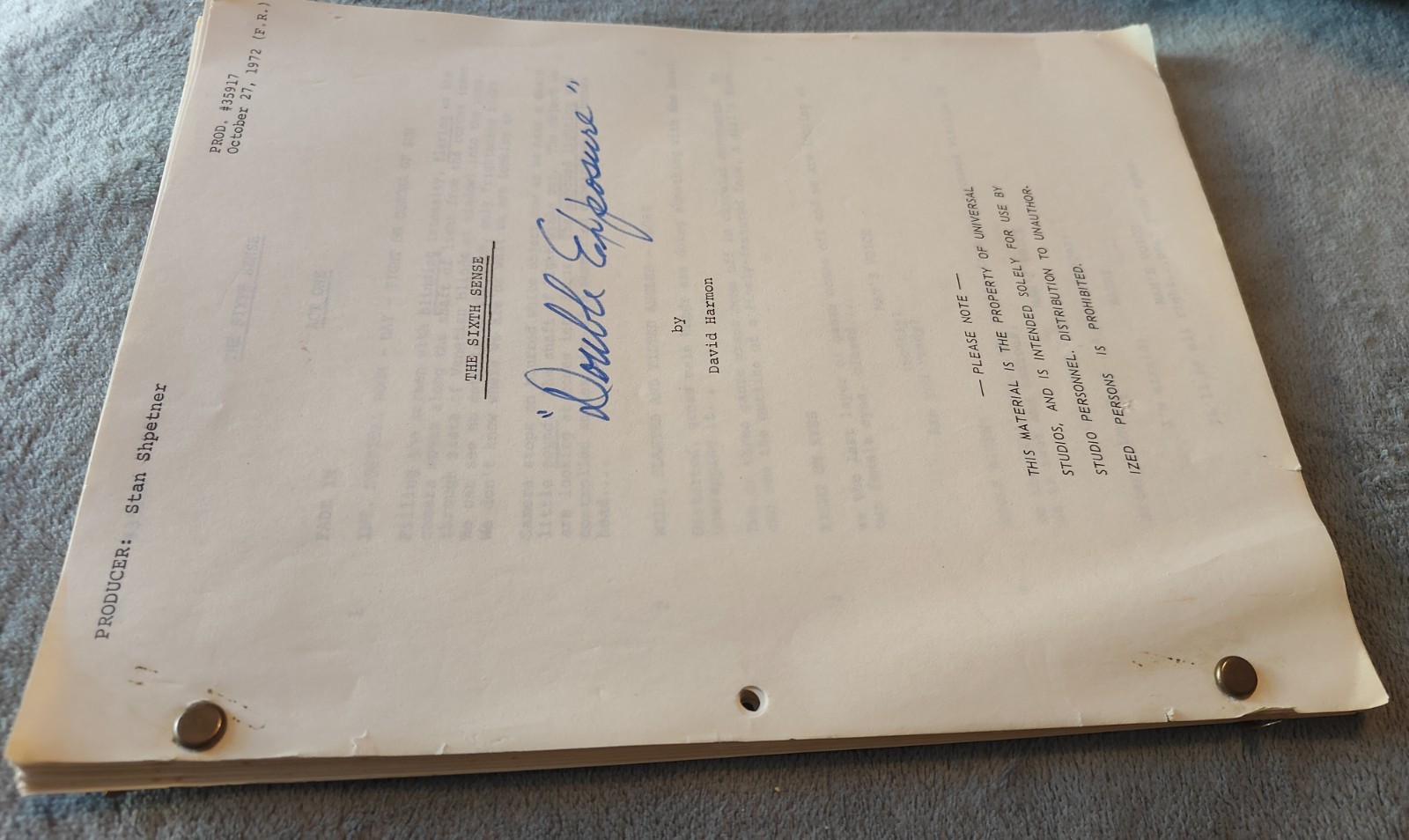 Sixth Sense TV Show Script 1972 “Double Exposure” S2 Episode 12