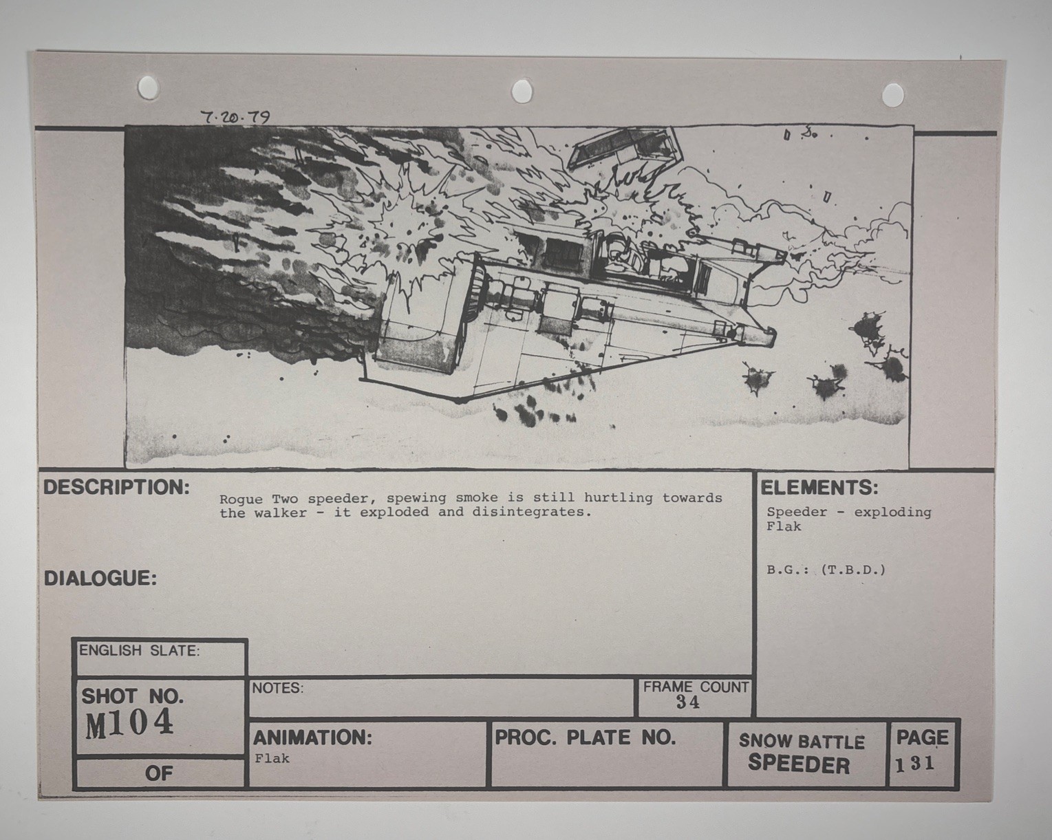 Star wars storyboard Empire Strikes Back movie Prop Rebel Disney Vtg Art EB1-96