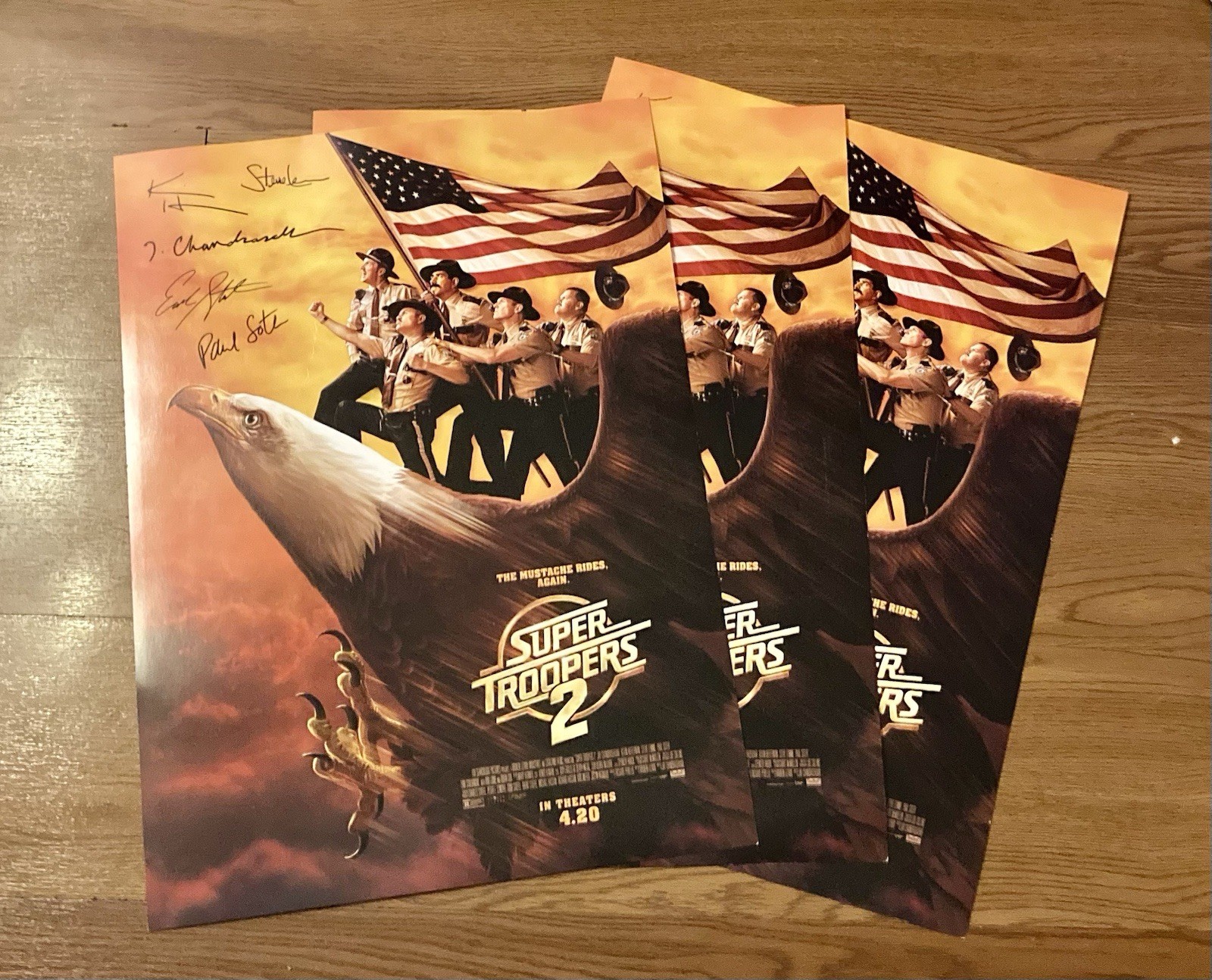 Lot of 3 Super Troopers 2 Original Autographed Poster Signed Soter, Stolhanske
