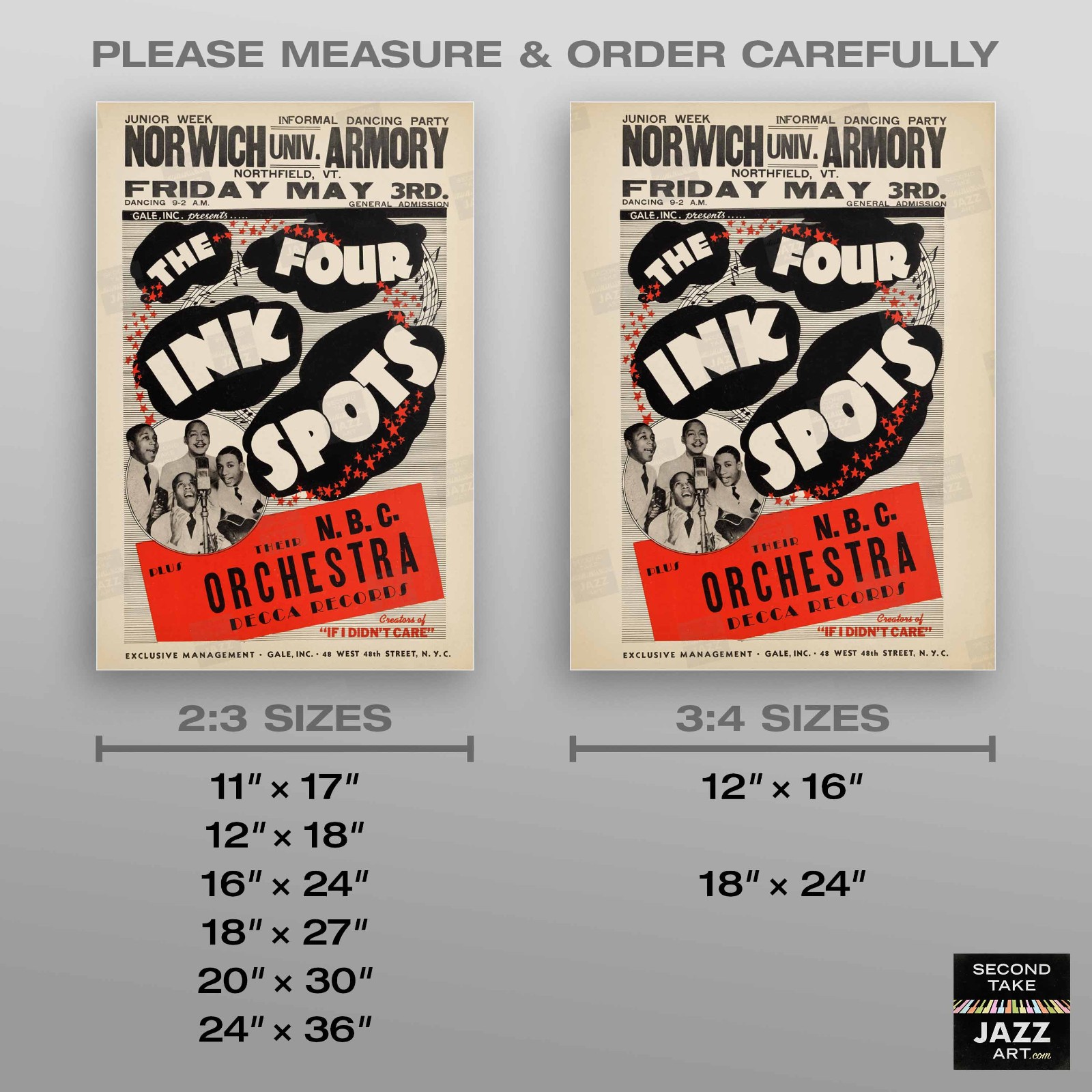 Ink Spots jazz poster – Norwich Armory – Northfield, VT – 1946