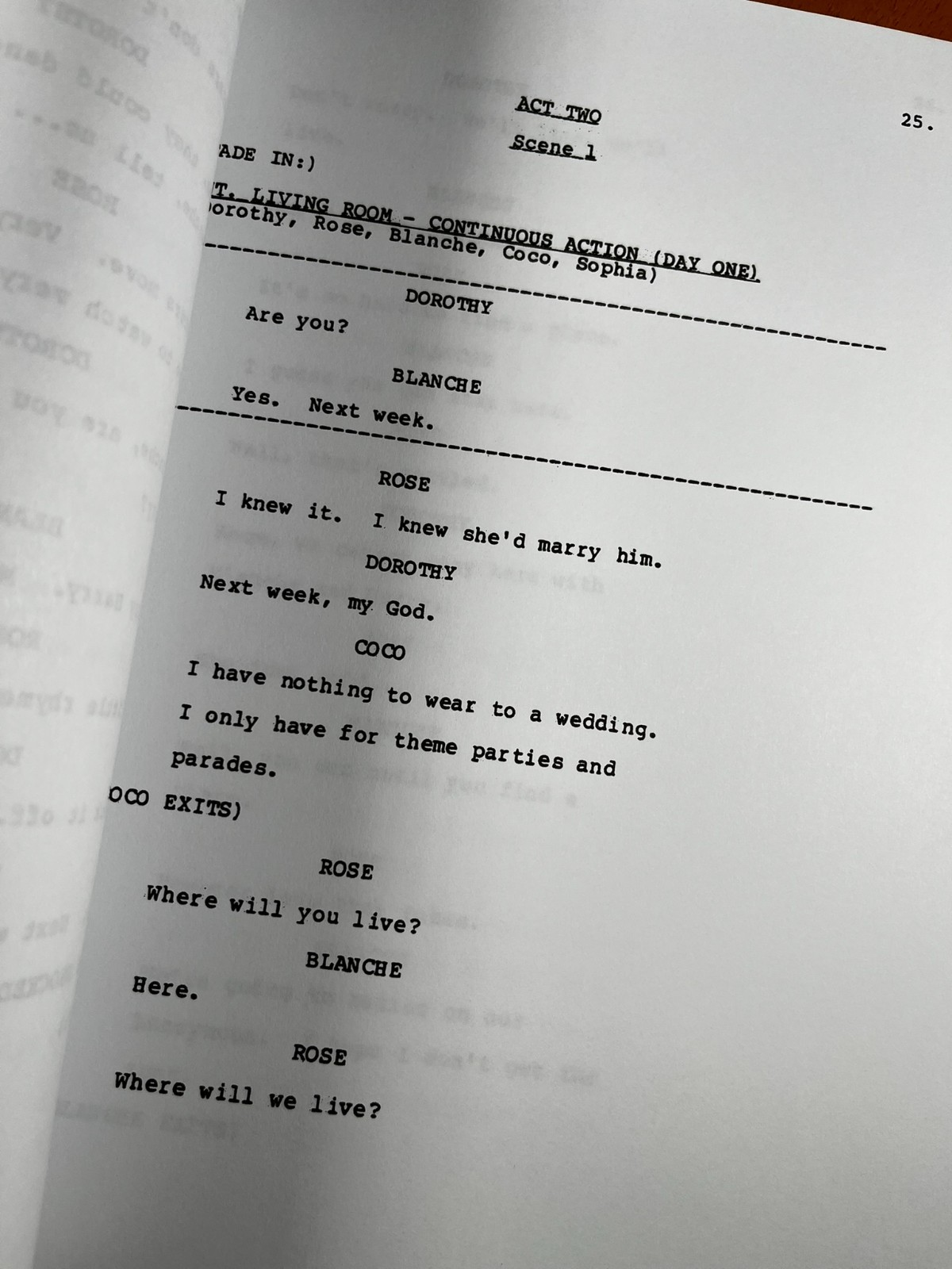 Golden Girls Pilot Script Signed- Autograph Reprints- The Golden Girls TV Show