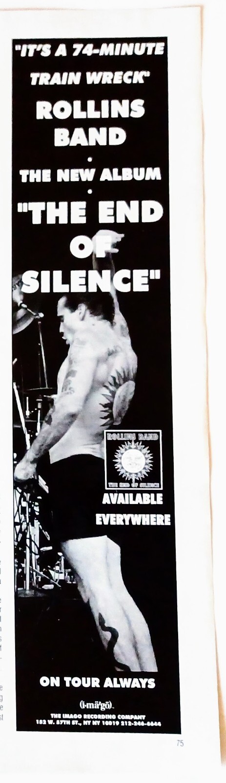 ROLLINS BAND~THE END OF SILENCE~1992 ALBUM PROMO~PRINT AD ADVERT PINUP CLIPPING
