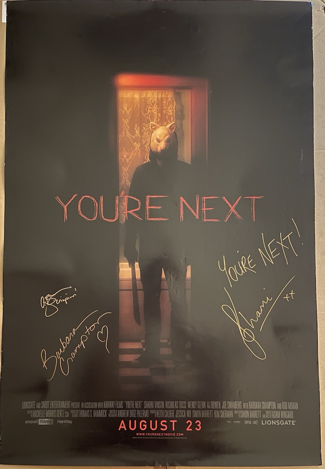 YOU’RE NEXT SIGNED Original One Sheet Double Sided/Rolled Movie Poster – 2011
