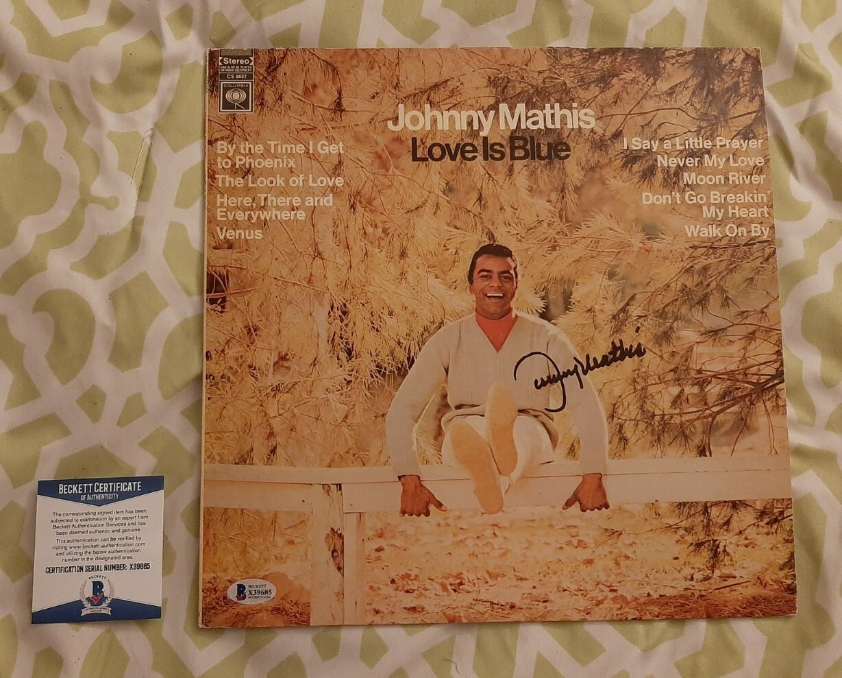 Johnny Mathis signed autographed Love Is Blue vinyl LP record Beckett BAS COA