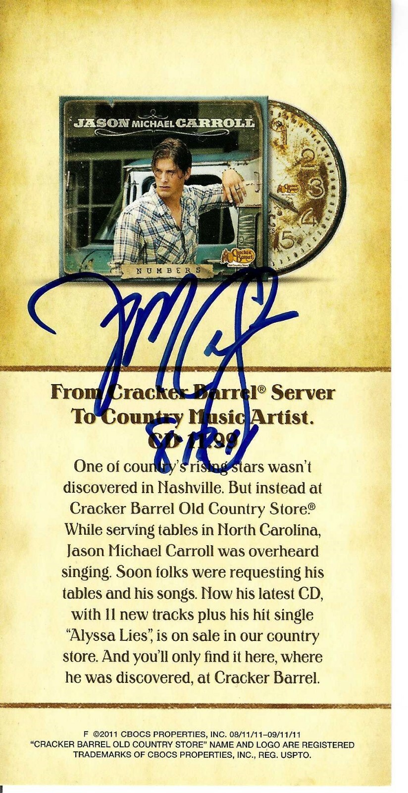 James Michael Carroll Signed “Numbers” Promo 3.5×6.5 Photo Card