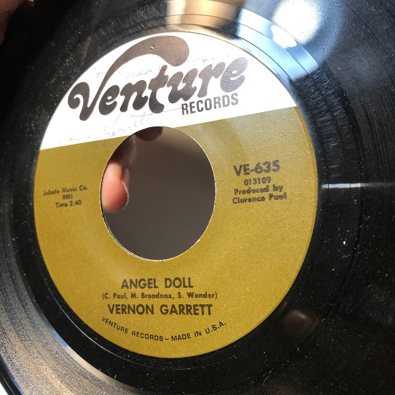 Vernon Garrett Signed Autographed 7″ Record 45 Angel Doll / Hop Skip & Jump