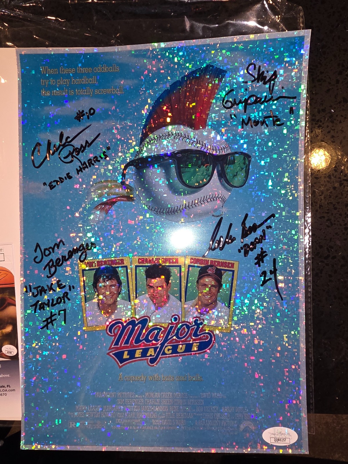 Tom Berenger Corbin Bernsen Ross Griparis signed 8×12 Major League poster JSA