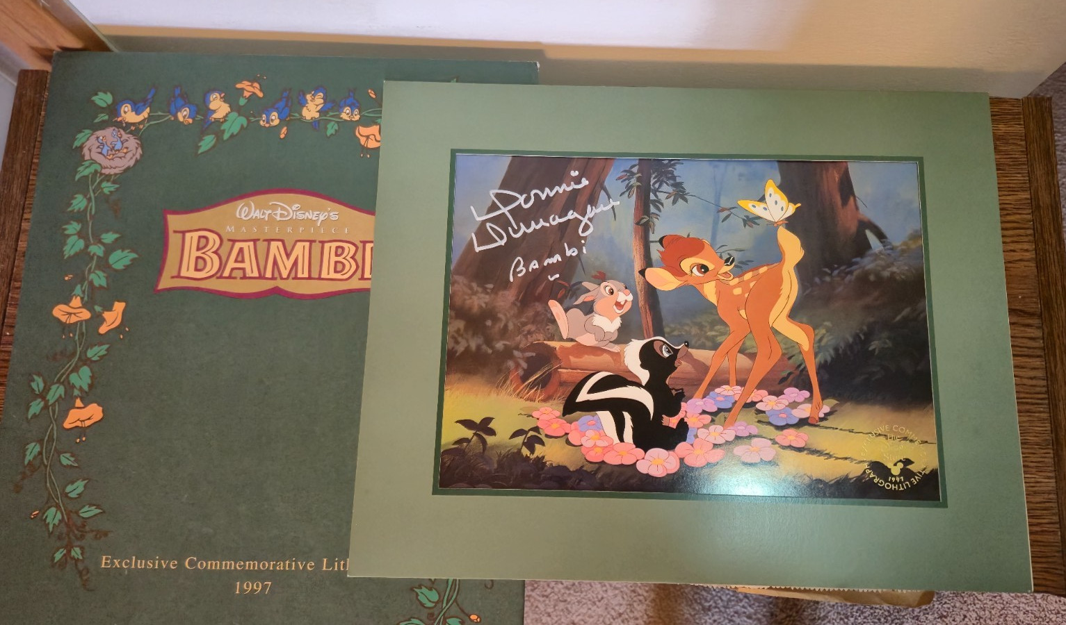 DONNIE DUNAGAN Bambi Signed Autograph + Lion King Disney Store Print 14×11