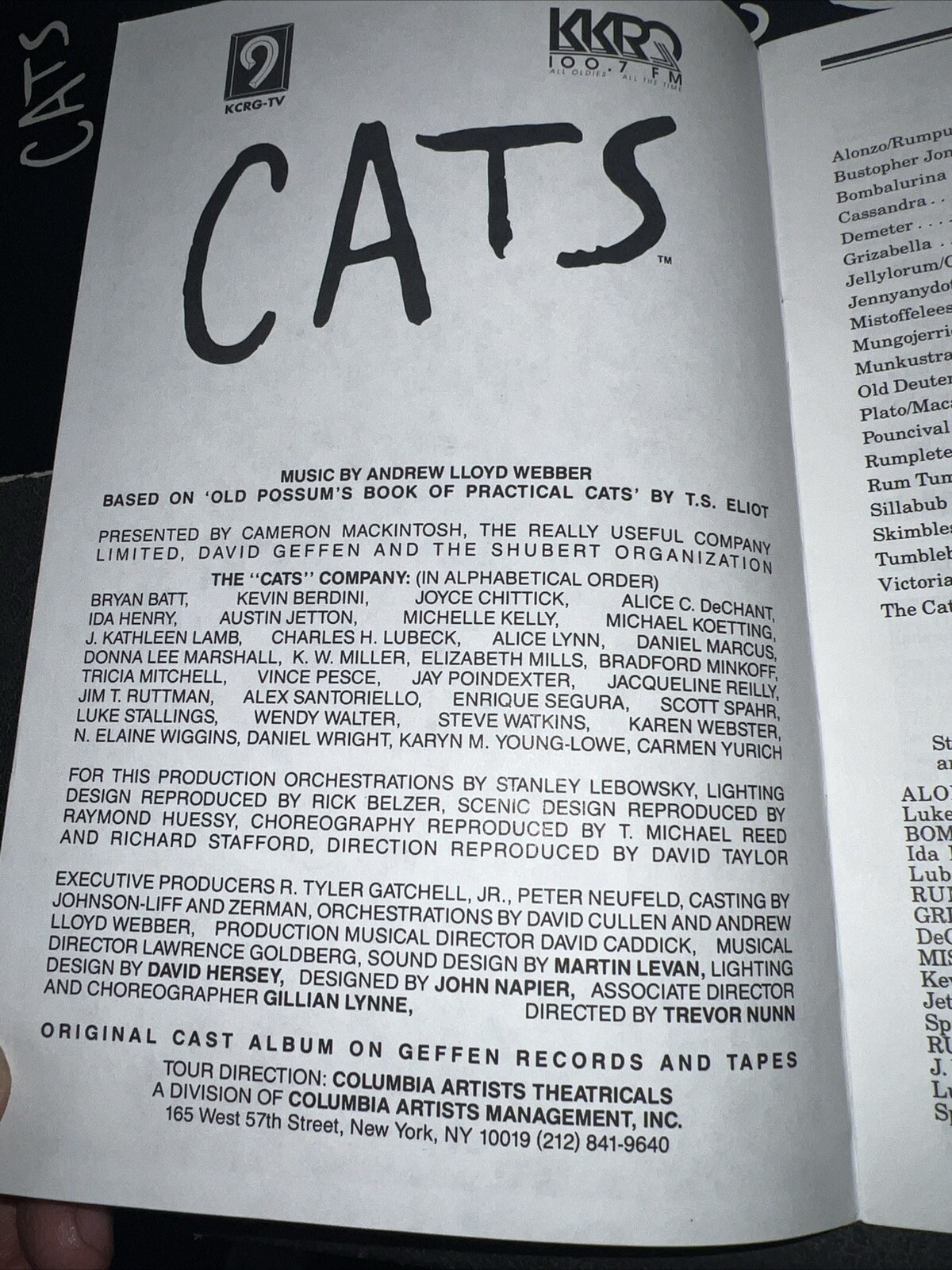 Cats The Musical Program 1981 Vintage w/ Cast Fold Out & Handout
