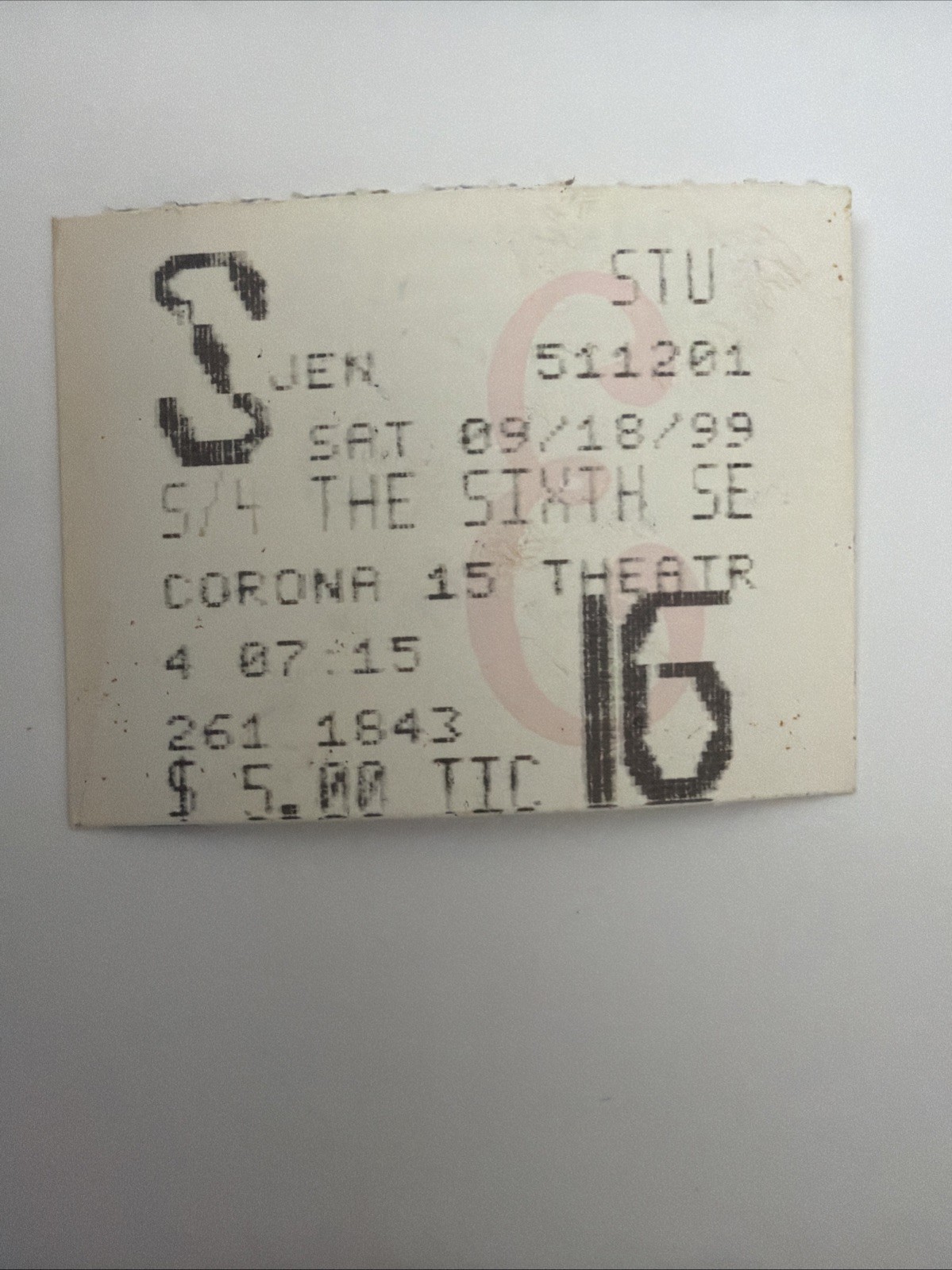 THE SIXTH SENSE 1999 MOVIE THEATER TICKET STUB BRUCE WILLIS M. KNIGHT SHYAMALAN