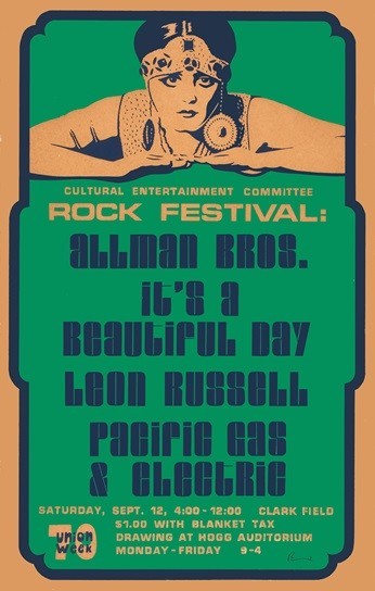 1970 THE ALLMAN BROTHERS BAND CONCERT POSTER LEON RUSSELL AUSTIN TEXAS – 11″x17″