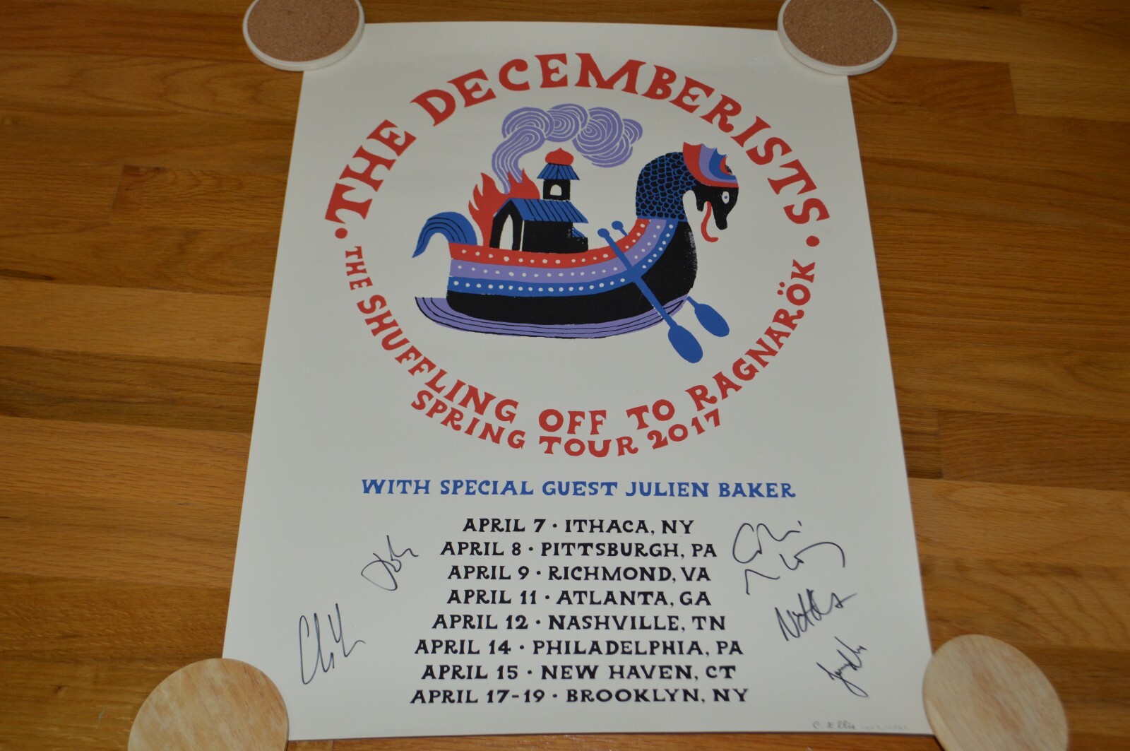 The Decemberists Entire Band Autographed 2017 Spring Tour 18×24 Litho ~ JSA COA