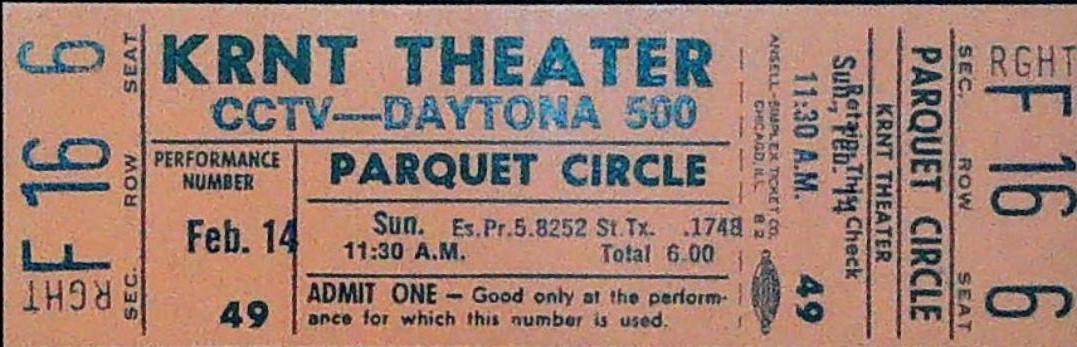 Petty Wins 1971 Daytona 500 CCTV Broadcast Ticket Stub Des Moines Iowa 2/14/1971