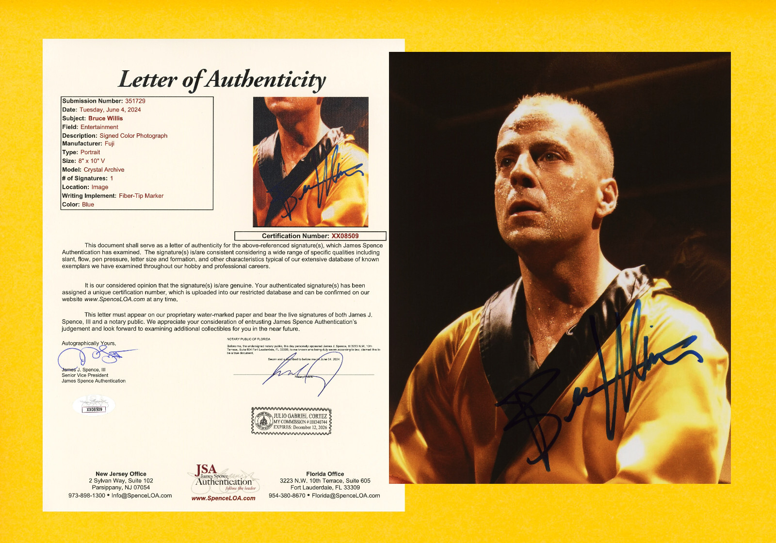 Bruce Willis Signed JSA LOA Autographed 8X10 Pulp Fiction Photo Autograph Auto