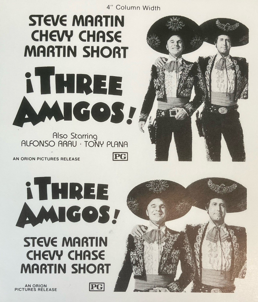 THREE AMIGOS Movie Mini Ad Sheet Vintage Promo Advertising Poster Clip Art