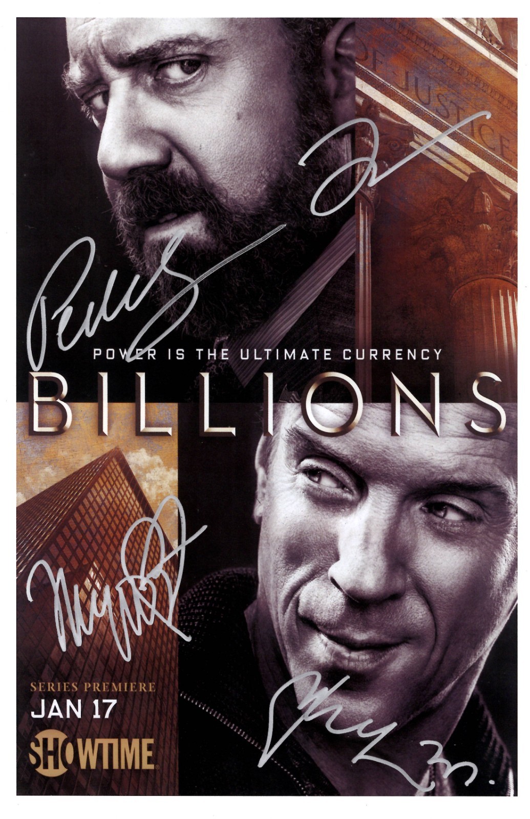BILLIONS Signed Poster 11×17 Paul Giamatti, Damian Lewis, Asia Kate Dillon