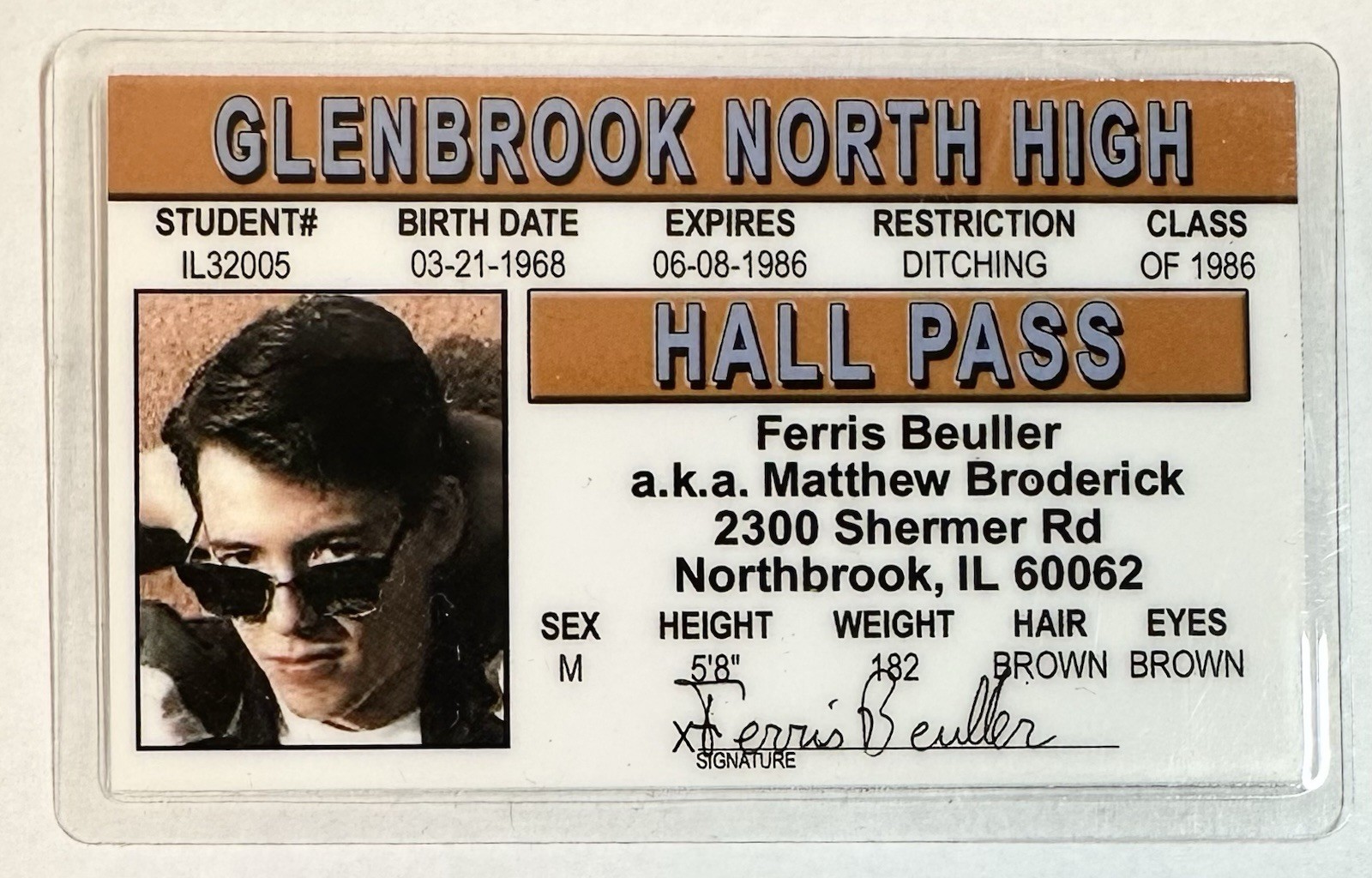 Ferris Beuller – Hall Pass – Matthew Broderick – Novelty Drivers License