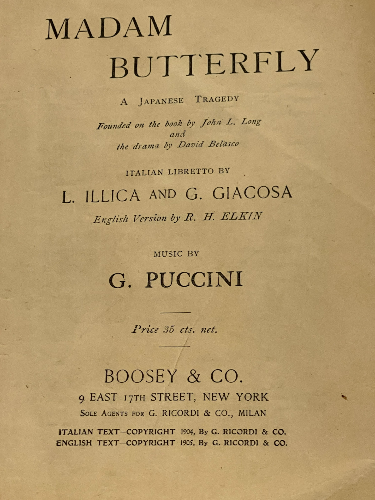 EARLY VINTAGE MADAM BUTTERFLY OPERA PLAY SCRIPT