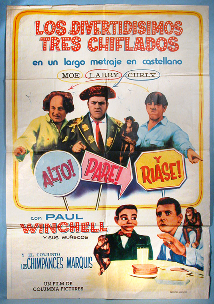 1960 Three Stooges Stop! Look! & Laugh! One Sheet Movie Poster Moe Larry Curly