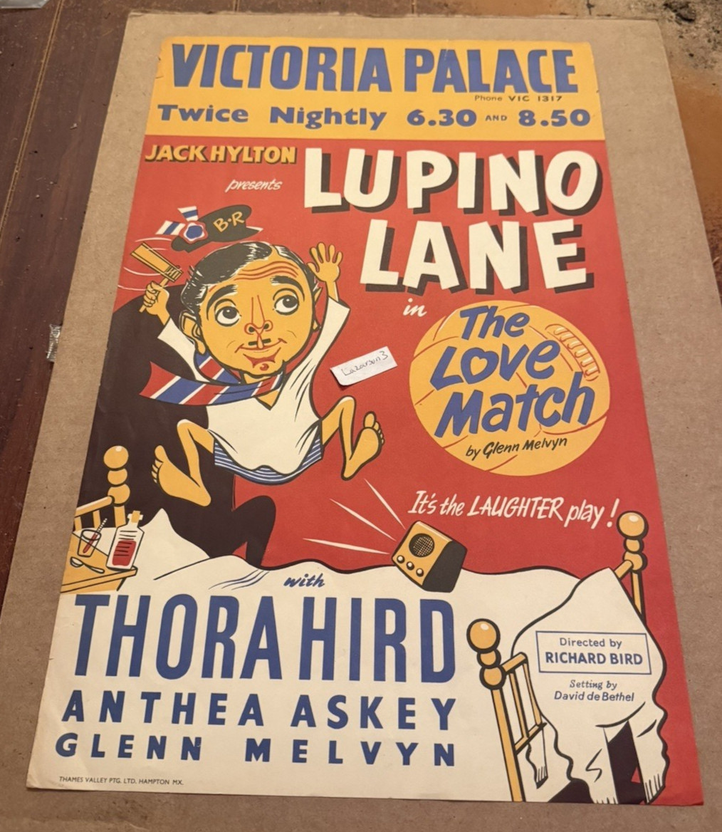 LUPINO LANE RARE THEATRE PLAY POSTER THE LOVE MATCH 1954 WINDOW CARD