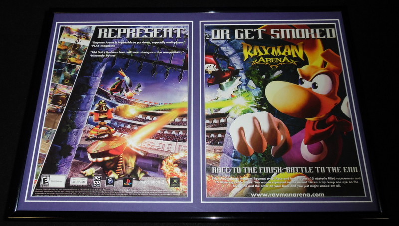 Rayman Arena 2002 PS2 XBox Framed ORIGINAL 12×18 Advertising Display
