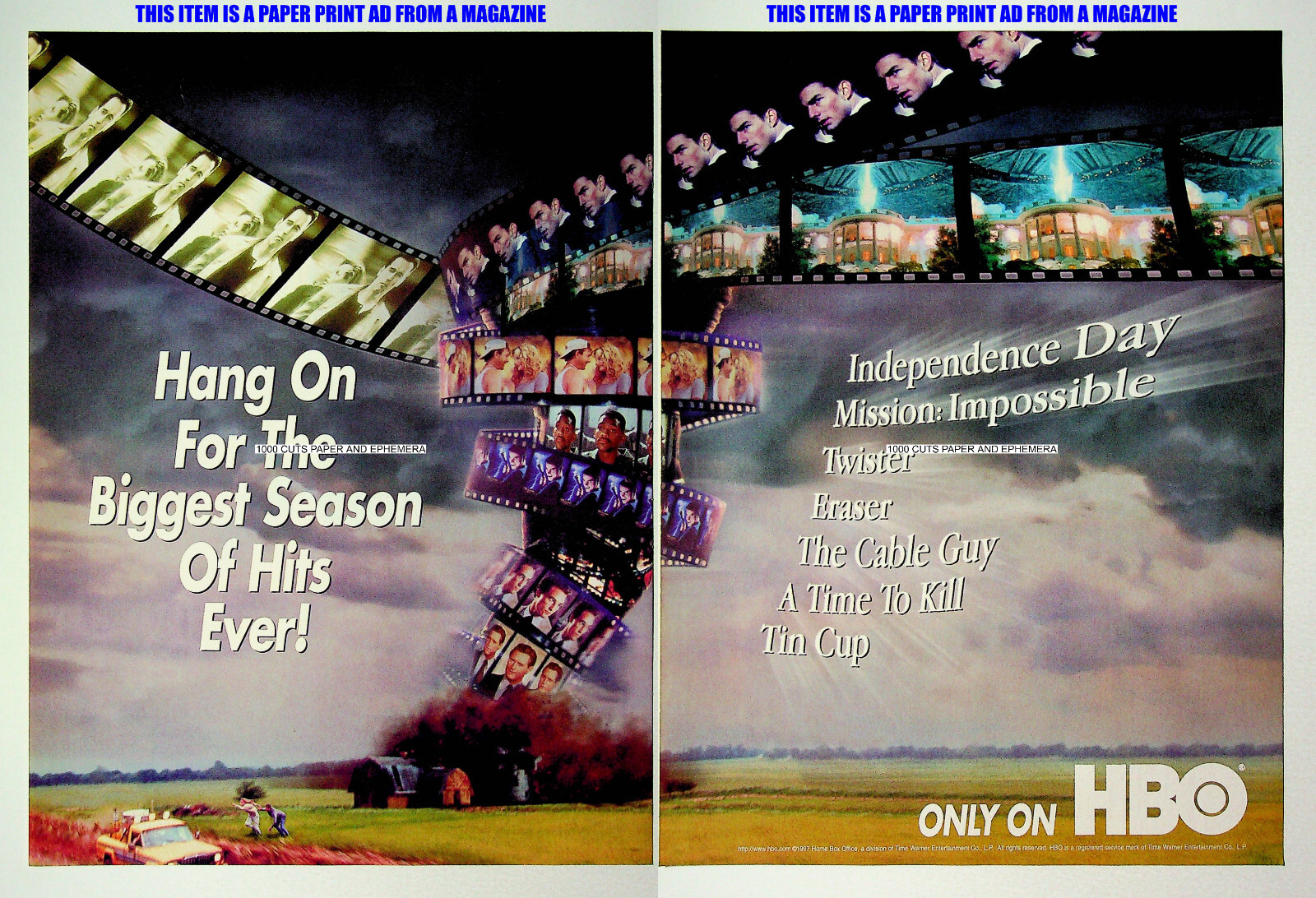 Twister HBO TV Warner Bros 1997 Trade Print Magazine Ad Poster ADVERT