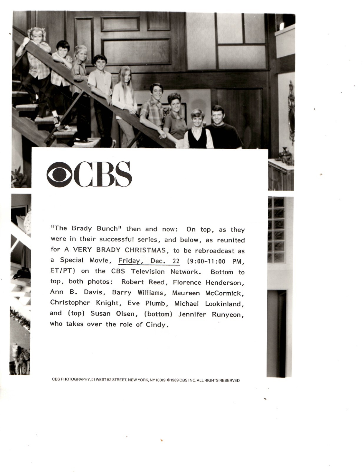 1989 CBS – A VERY BRADY CHRISTMAS – ROBERT REED, BARRY WILLIAMS – TV PROMO PHOTO