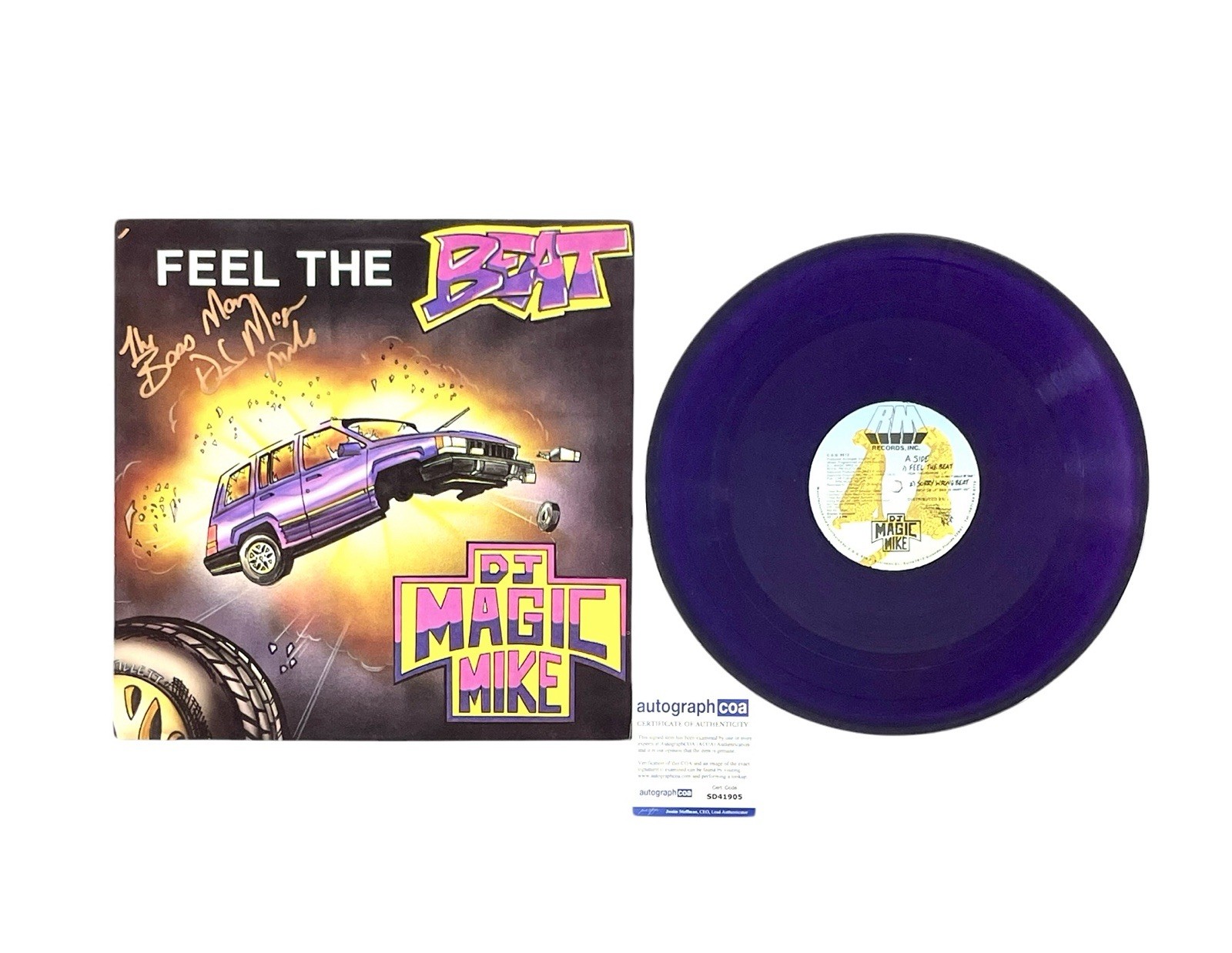DJ Magic Mike Signed Feel The Beat Purple Vinyl Record Bass Man ACOA Certified