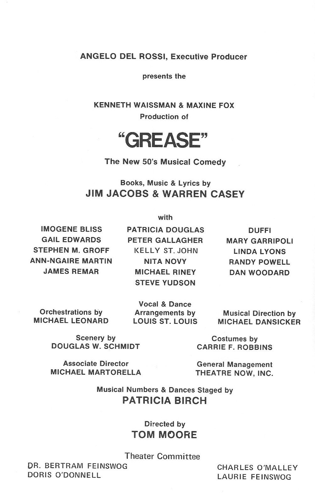 Peter Gallagher “GREASE” Jim Jacobs & Warren Casey 1977 Monmouth Arts Playbill