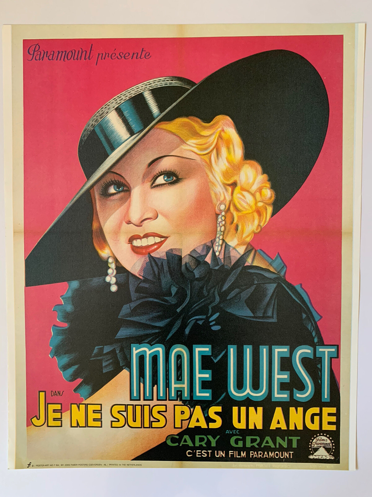 Vintage Mae West I’m No Angel Je Ne Suis Pas Un Ange Poster 15”x19” Netherlands
