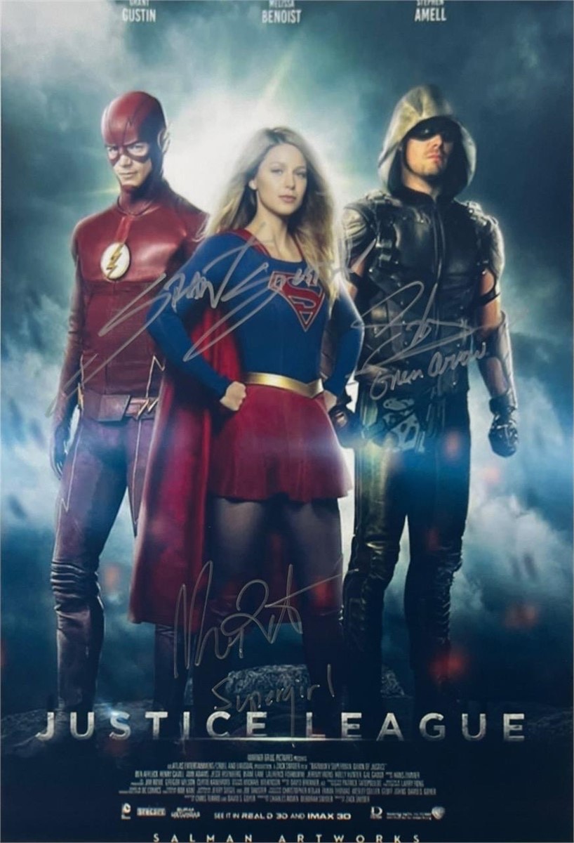 Justice League Signed 8×11.5 Photo | Benoist Amell Gustin | CW DC | COA