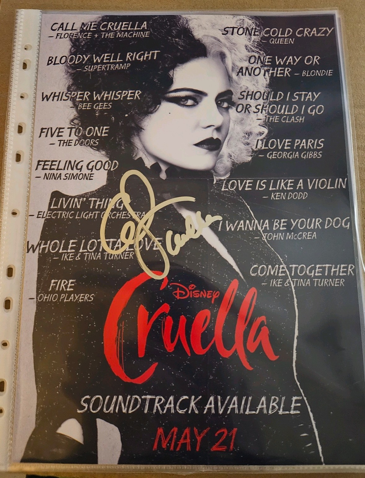 ORIGINAL EMMA STONE AUTOGRAPH CRUELLA, FANTASTIC 8X12″PHOTO PROMO DISNEY, W/COA