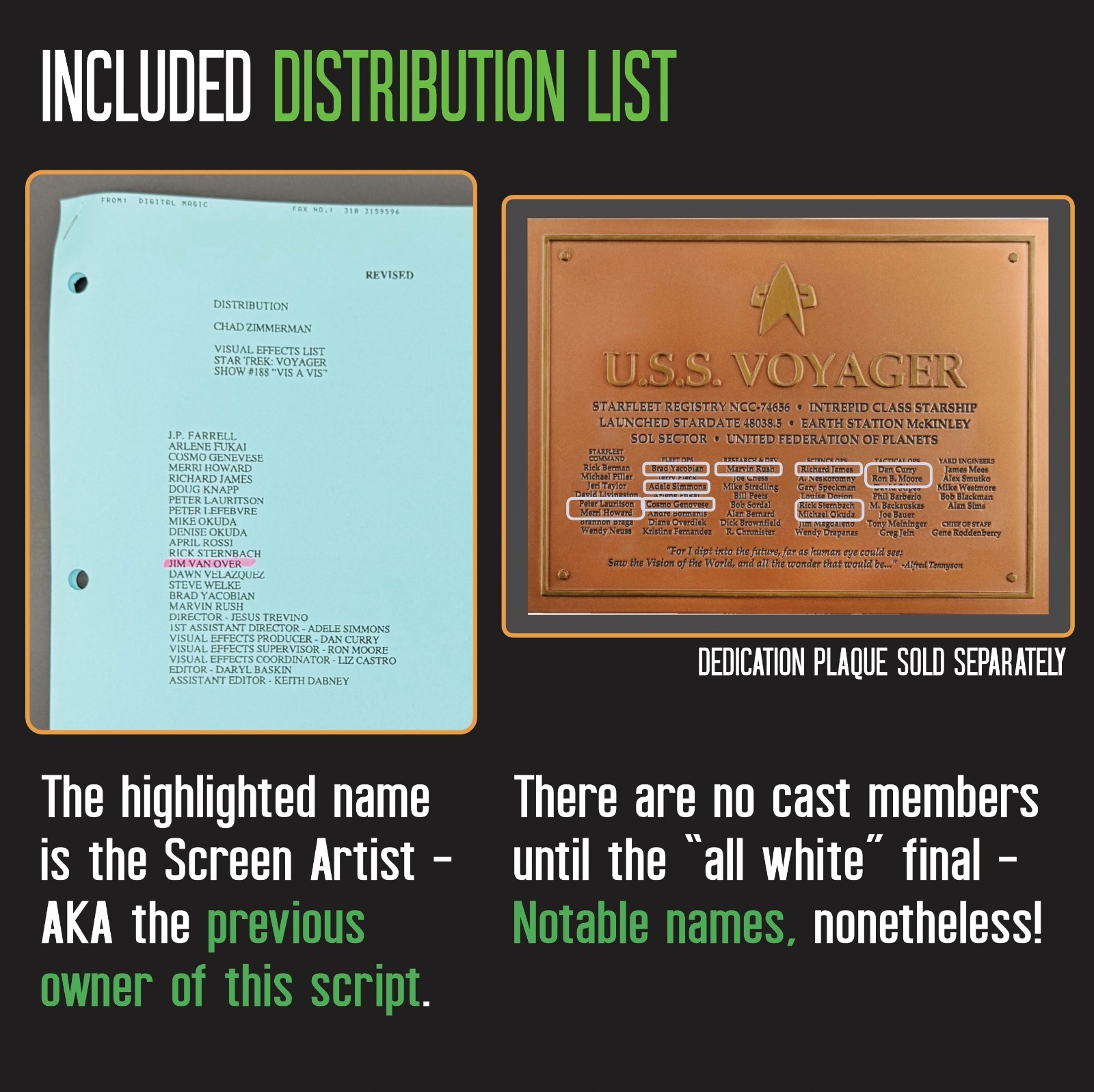 Star Trek Voyager Script LOT +Internal Docs +COA -Vis à Vis Production-Used