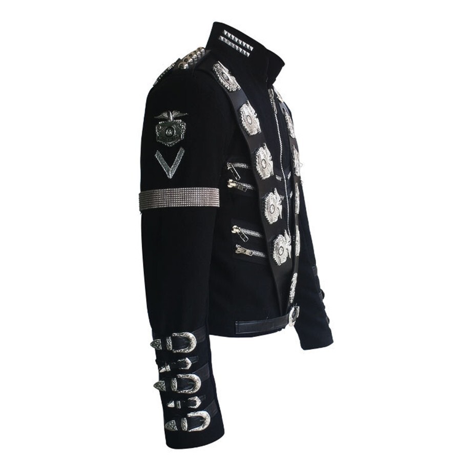 Rare MJ Michael Jackson BAD Tour Punk Badges Black Jacket Costumes