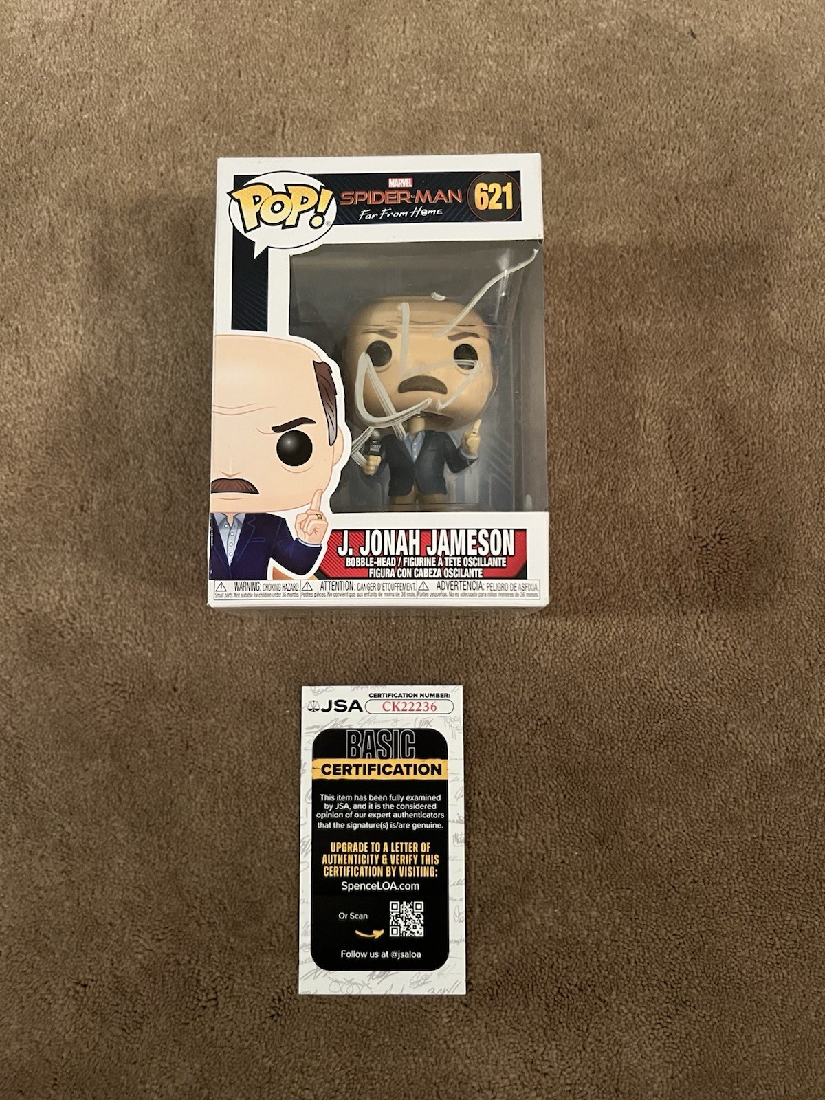 J.K. Simmons Autographed Funko Pop JK J. Jonah Jameson Spider-Man JSA AUTHENTIC