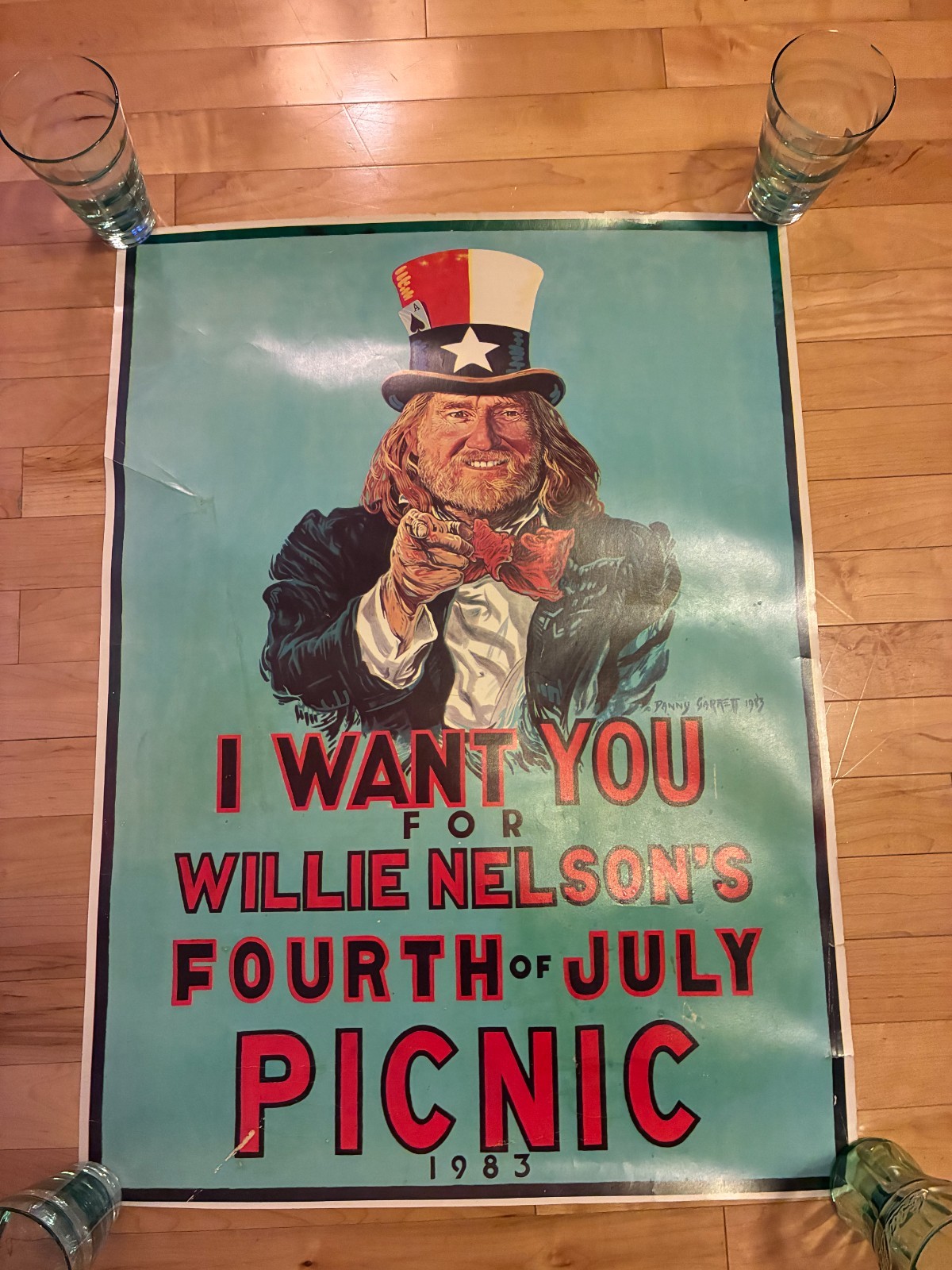 1983 Willie Nelson Picnic Poster Austin TX Danny Garrett RARE 29 x 21