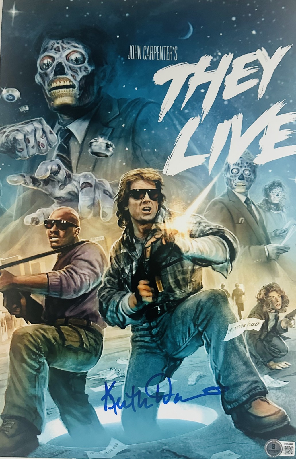 Keith David Signed They Live 11×17 Photo Poster Autograph Frank BAS 842