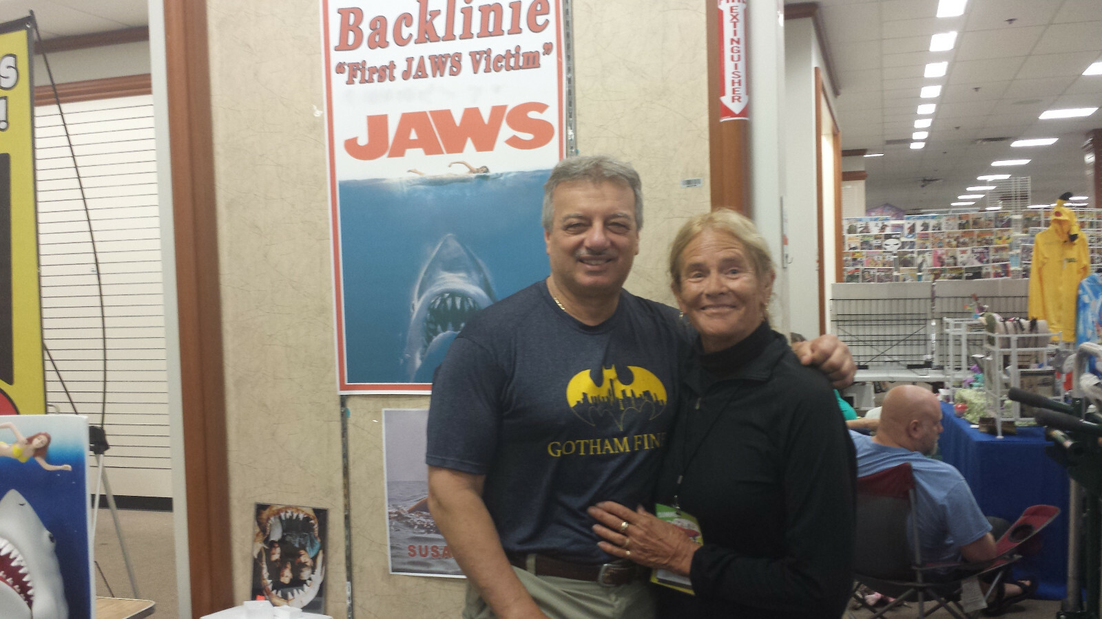 JAWS 1st Victim signed card plus photo of signing Susan Backlinie (Dec.)