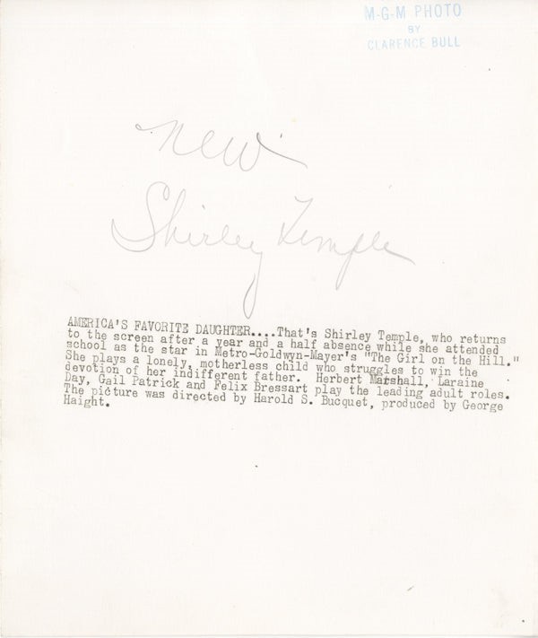 Shirley Temple Stamped by Clarence Sinclair Bull Original Double Weight Photo