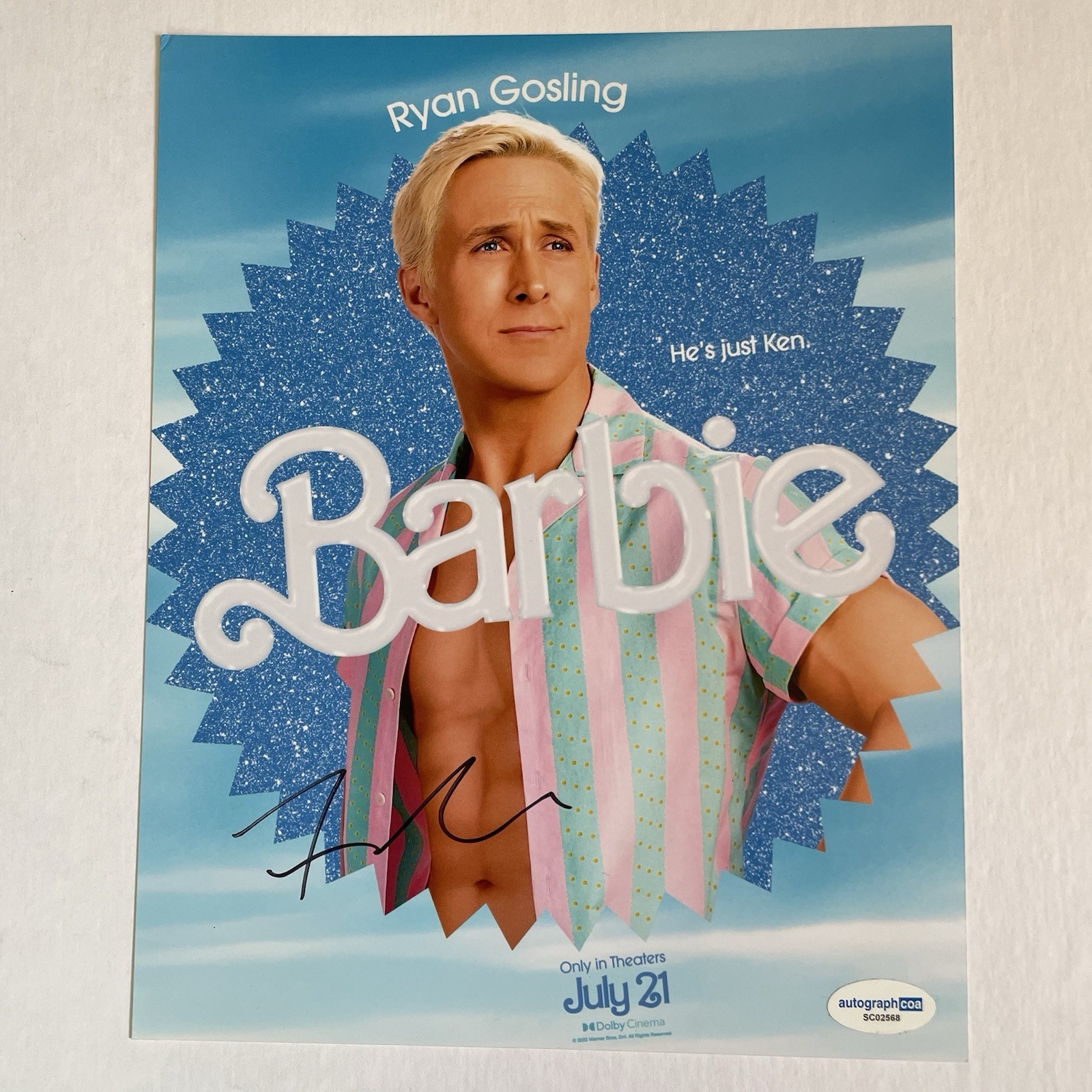 Ryan Gosling Authentic Hand Signed Autograph 8×10 Photo ACOA COA Barbie Ken