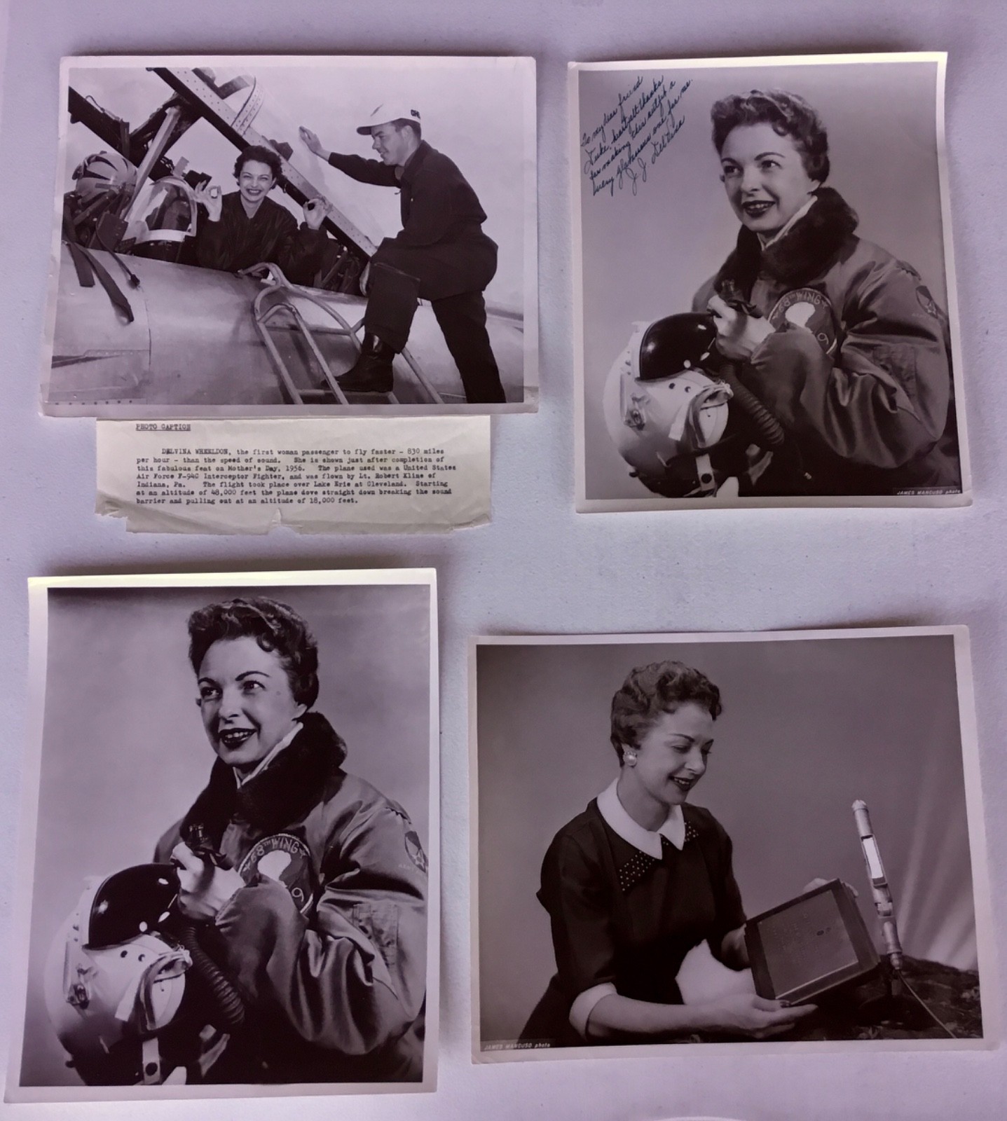 4 Photo Lot DelVina Wheeldon USAF WCKY Cincinnati Sound Barrier 1956 F94C Signed